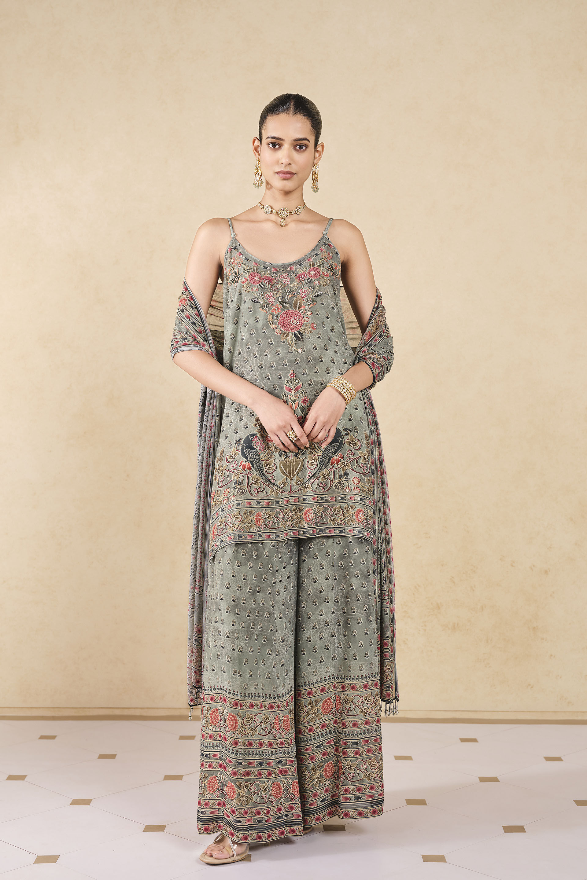 Zeina Printed Sharara Set - Sage, Sage, image 1